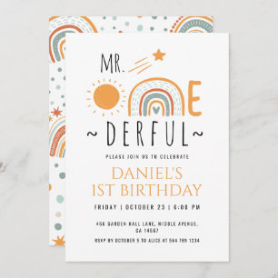 Convite O Sr. Onemagia Boho Rainbow Primeiro Aniversário