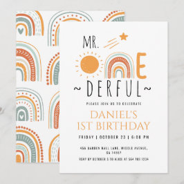 Convite O Sr. Onemagia Boho Rainbow Primeiro Aniversário