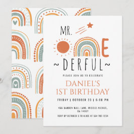 Convite O Sr. Onemagia Boho Rainbow Primeiro Aniversário