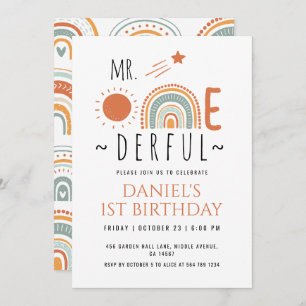 Convite O Sr. Onemagia Boho Rainbow Primeiro Aniversário