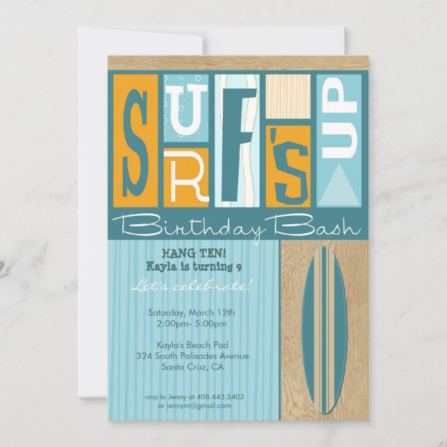 Convite O surf acima da festa de aniversário retro convida (Frente)