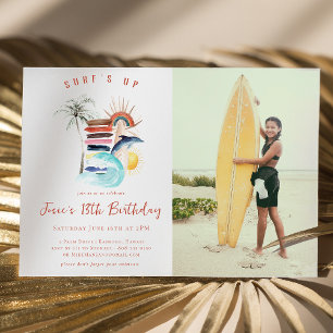 Convite O Surf Está Alto Aniversário de Verão Retro Surf