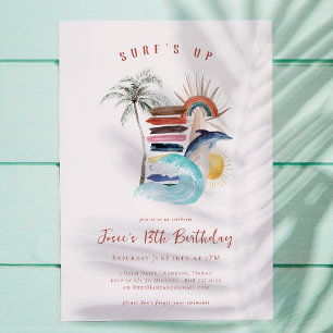 Convite O Surf Está Alto   Aniversário de Verão Retro Surf