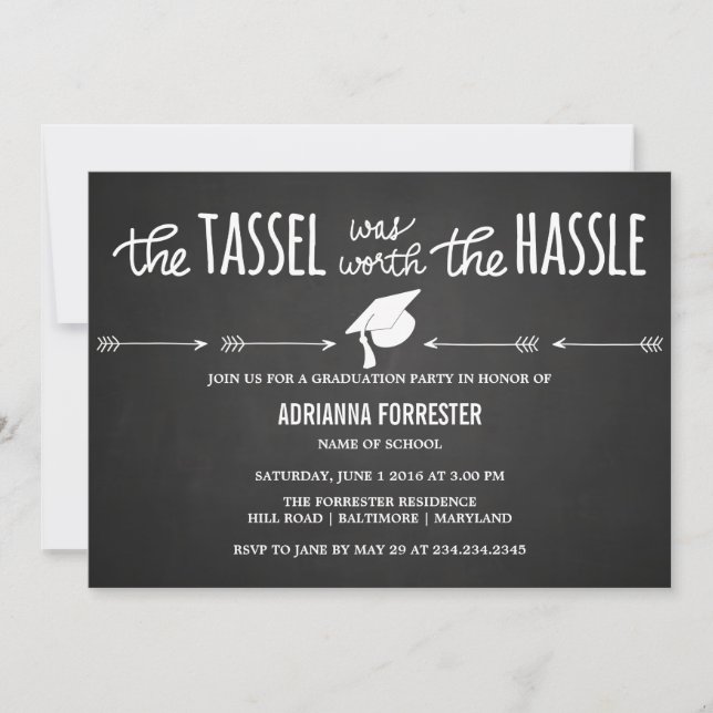 Convite O Tassel Valia A Pena De Chalkboard Hassle (Frente)