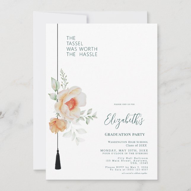 Convite O Tassel Verde Azul Valia A Pena Ser Graduado (Frente)