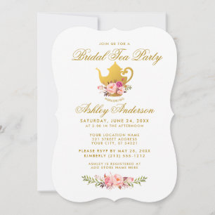Convite O tea party floral Dourado cor-de-rosa do chá de
