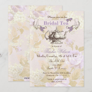 Convite o tea party nupcial floral roxo do vintage convida