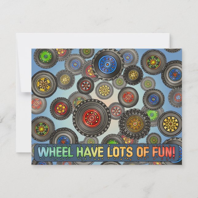 Convite O tema do caminhão do carro dos pneus das rodas (Frente)