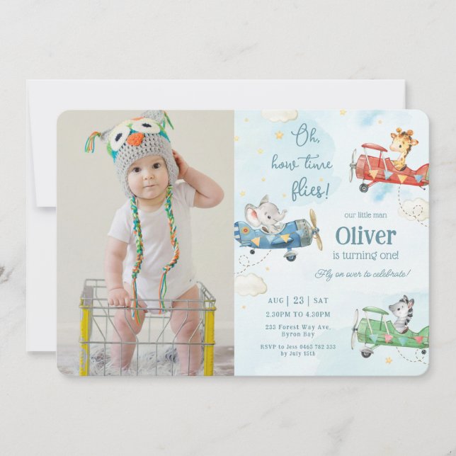 Convite O Tempo de Aventura para Aviões de Animais Cachorr (Frente)