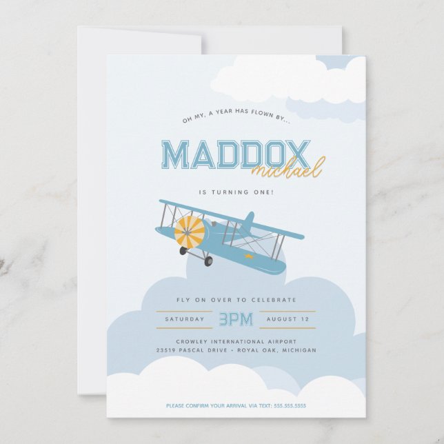 Convite O Tempo do Avião Azul Voa Primeiro Aniversário (Frente)