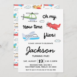 Convite O tempo voa Avião Helicóptero Aniversário Qualquer