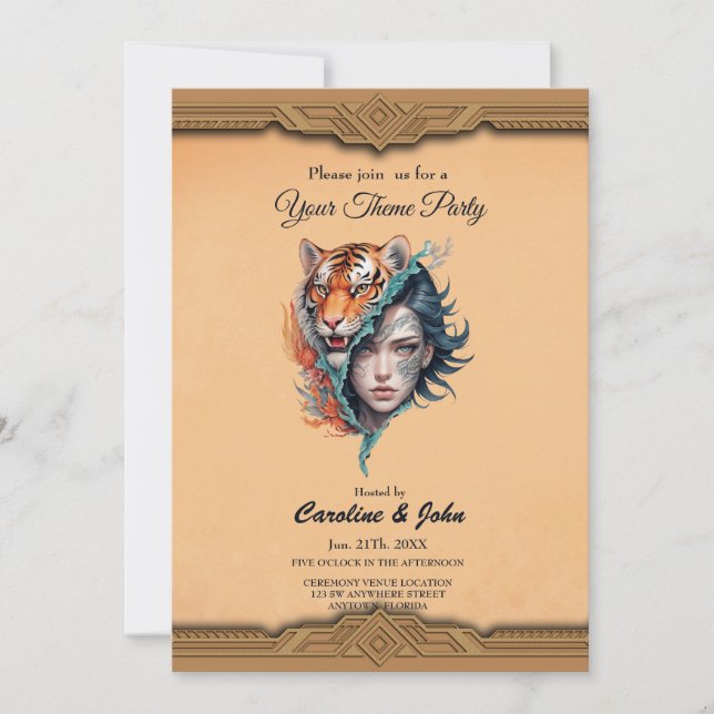 Convite O tigre e a mulher, força e graça. (Frente)