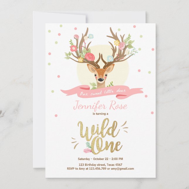 Convite O um aniversário selvagem dos cervos convida o (Frente)