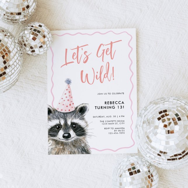 Convite O Vamos de Chapéu do Raccoon fica selvagem no aniv (Raccoon Birthday Party Invite)