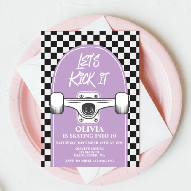 Convite O Vamos do skate Kick-It Purpl Aniversário (Criador carregado)