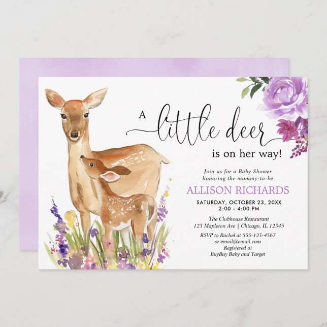 Convite O veado dela está a caminho, chá de miúda giro (Frente/Verso)