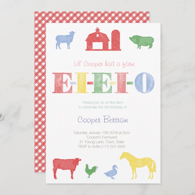 Convite O velho MacDonald Birthday, Convidando Festas de Z (Frente/Verso)