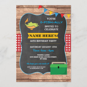 Convite O vermelho de madeira rústico dos peixes da festa
