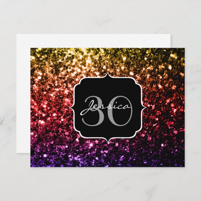 Convite O vermelho vermelho-acastanhado brilha Monograma (Frente/Verso)