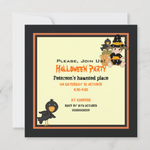 Convite O vestido preto laranja de bruxa de Halloween boni