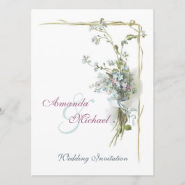 Convite O vintage azul e cor-de-rosa floresce o casamento