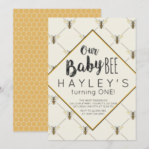 Convite O vintage Bumble o primeiro aniversario da abelha