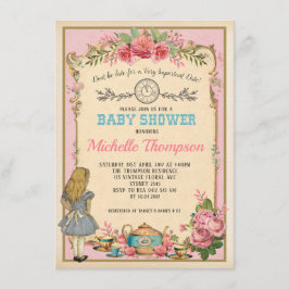 Convite O vintage cor-de-rosa Alice no tea party do país