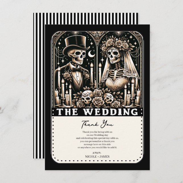 Convite O WEDDING Tarot Skeletons Bride & Groom (Frente/Verso)
