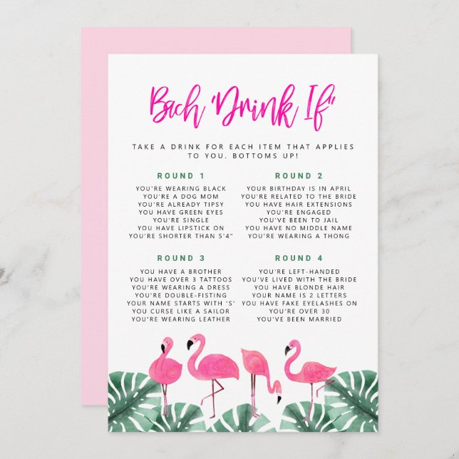 Convite OAKLEY Flamingo Quente Bachelorette Rosa Beba Se E (Frente/Verso)