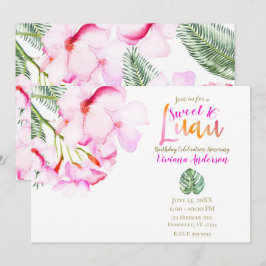 Convite Oásis Tropical Rosa Verde Havaiano Floral Doze Ano