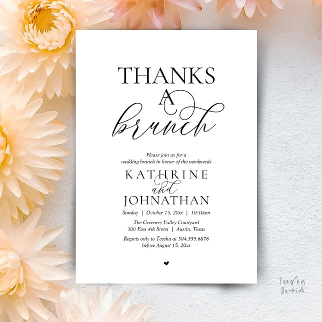 Convite Obrigado A Brunch, Casamento Moderno e Elegante (Thanks A Brunch, Modern Classy Wedding Invitation Card in Black and White)