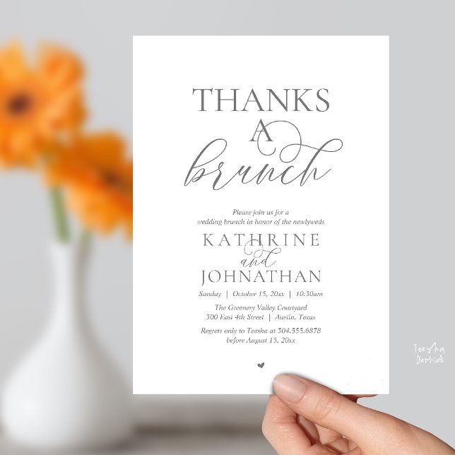 Convite Obrigado A Brunch, Casamento Moderno e Elegante (Thanks A Brunch, Modern Classy Wedding Invitation Card in Dark Grey)