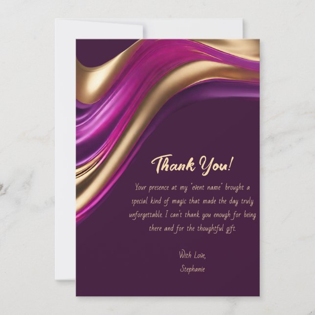 Convite Obrigado-Abstrato moderno - Roxo e Dourado- (Frente)