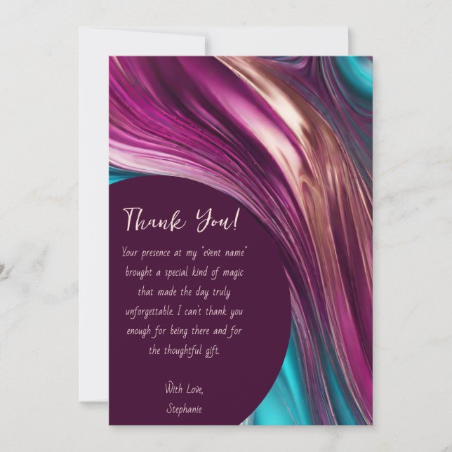Convite Obrigado-Abstrato moderno - Turquesa Magenta Doura (Frente)