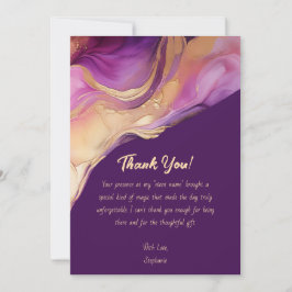 Convite Obrigado-Abstrato Roxo-Rosa e Dourado-Moderno