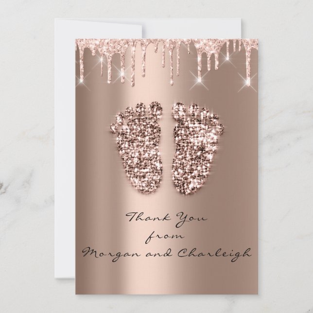 Convite Obrigado Ashley1 Chá de fraldas Pés Rosa Drives Me (Frente)