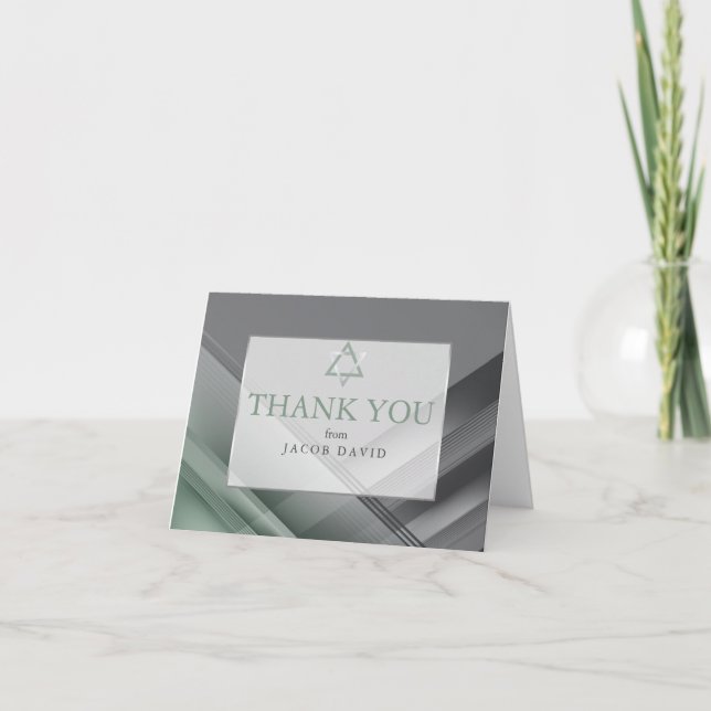 Convite Obrigado | Bar Mitzvah Modern Verde e Carvão (Frente)