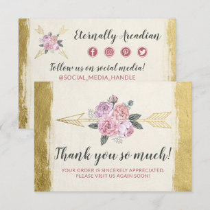 Convite Obrigado Bohemian Floral Arrows Blush Dourado Card
