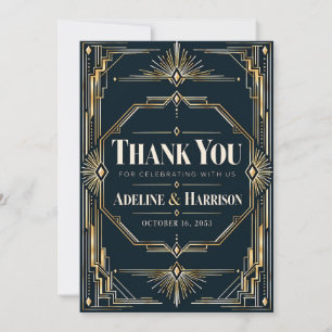 Convite Obrigado Casamento Moderno Art Deco Meia-Noite Pre