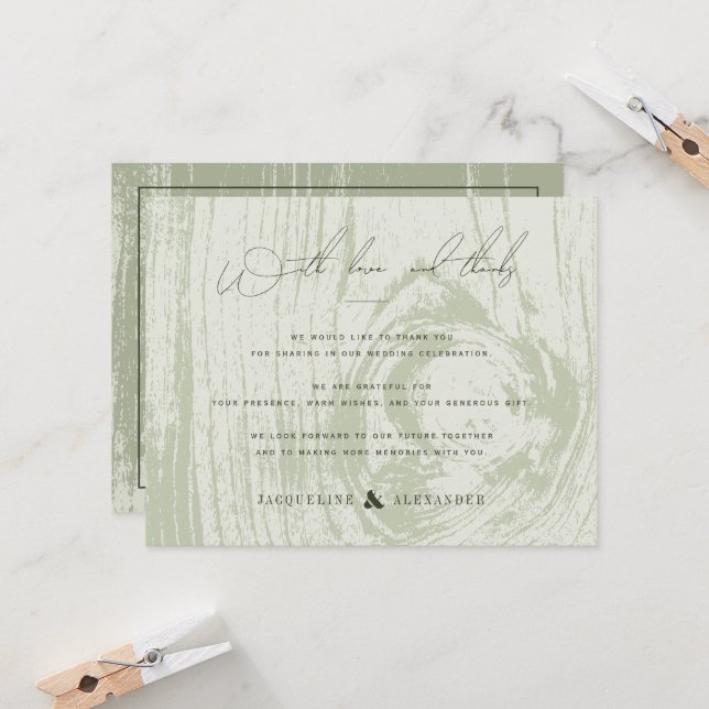 Convite Obrigado Casamento Primavera Madeira Rustica Verde (Frente/Verso In Situ)