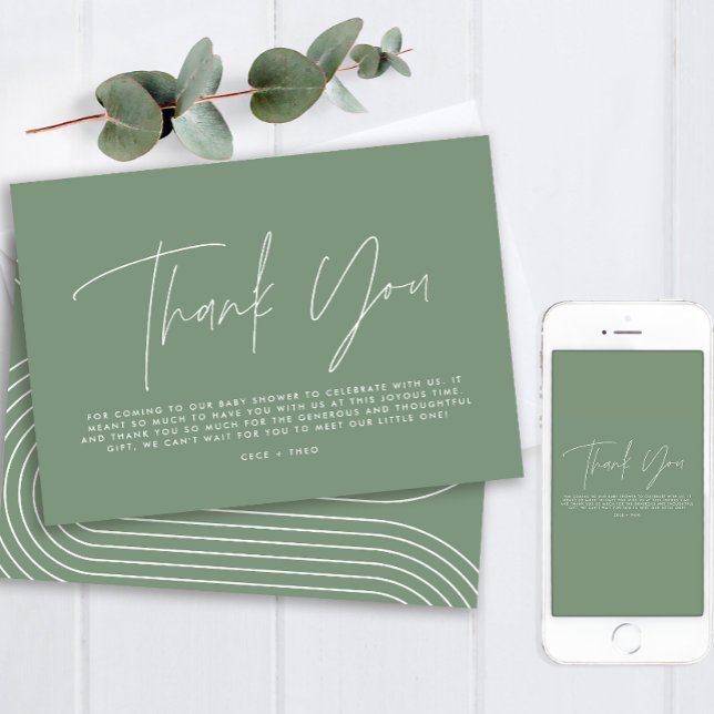 Convite obrigado chá de fraldas que você fala verde elegan (Criador carregado)