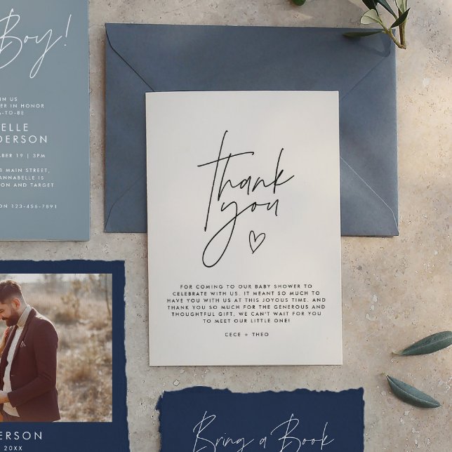 Convite obrigado chá de fraldas você negro creme elegante  (Criador carregado)