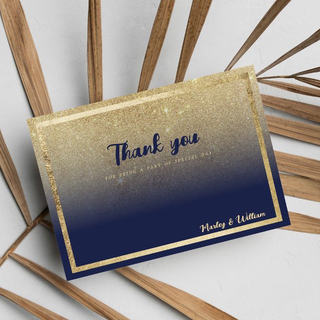 Convite Obrigado com brilho ombre azul marinho dourado de  (Luxury navy blue gold ombre glitter Thank You)