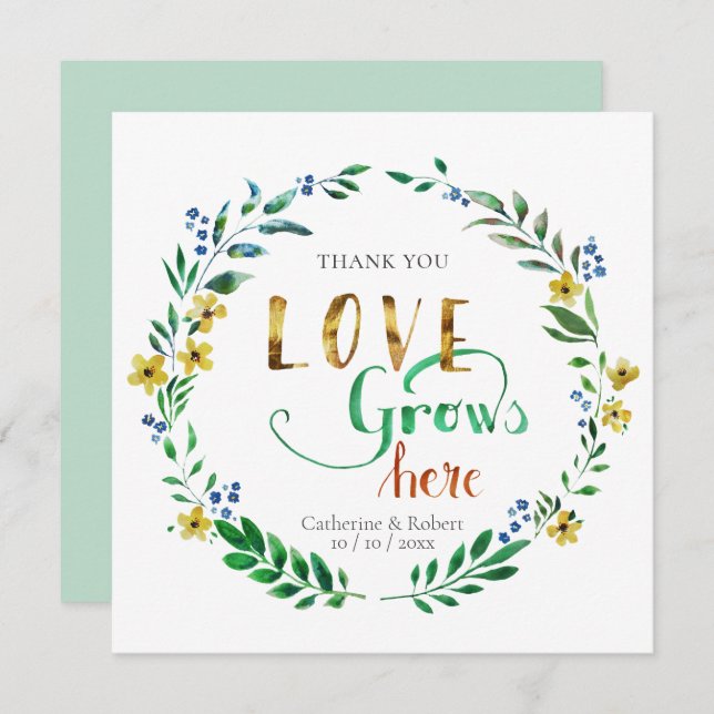 Convite Obrigado Coroa Floral Aquarela (Frente/Verso)