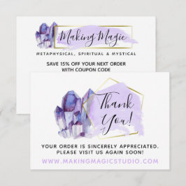 Convite Obrigado Cristais de Aquarela e Placa Boho Dourada