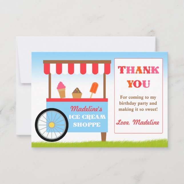 Convite Obrigado da festa de aniversário do sorvete você (Frente)
