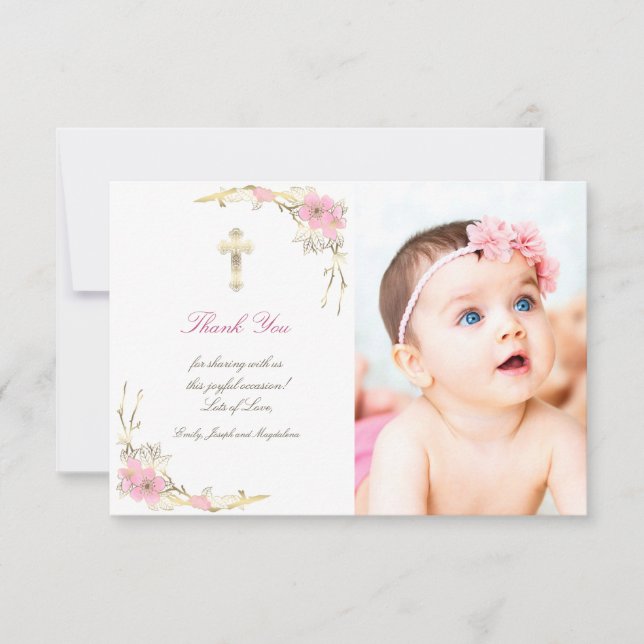 Convite Obrigado de batismo que floresça (Frente)