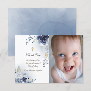 Convite obrigado de batismo rosas azuis