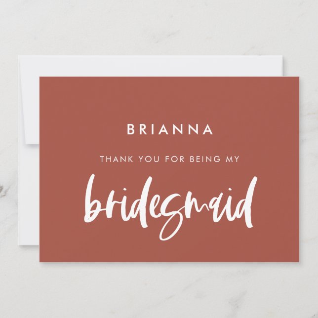 Convite Obrigado de Bridesmaid de tijolo moderno queimado (Frente)