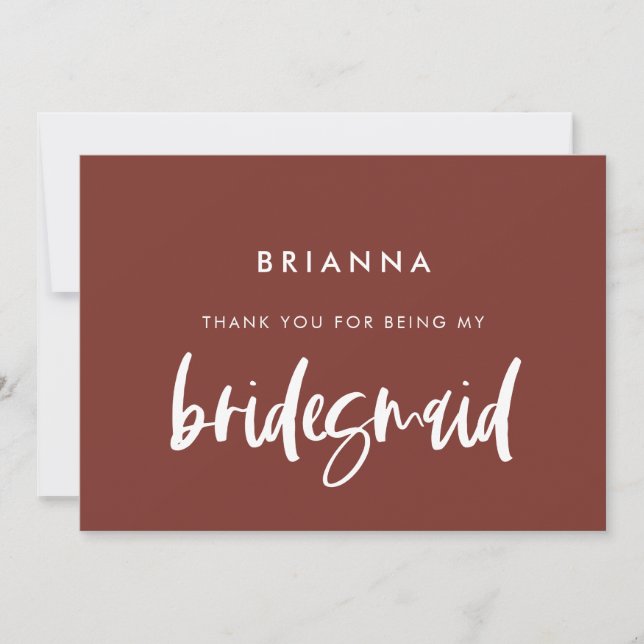 Convite Obrigado de Bridesmaid moderno de terracotta (Frente)